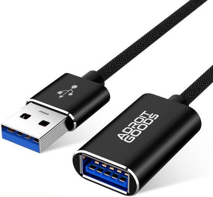 zwarte gevlochten usb-kabel met usb 3.0 mannelijke en vrouwelijke connectoren