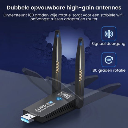Draadloze adapter met dubbele opvouwbare antennes en 180 graden rotatie voor stabiele wifi ontvangst