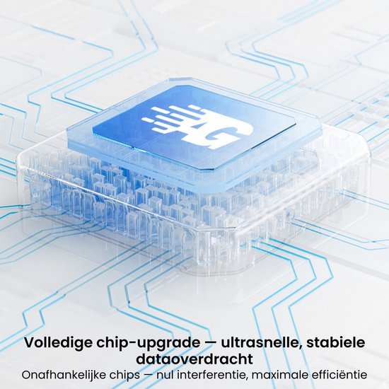 doorzichtige chip met blauw label en 4G symbool verbonden met digitale circuits