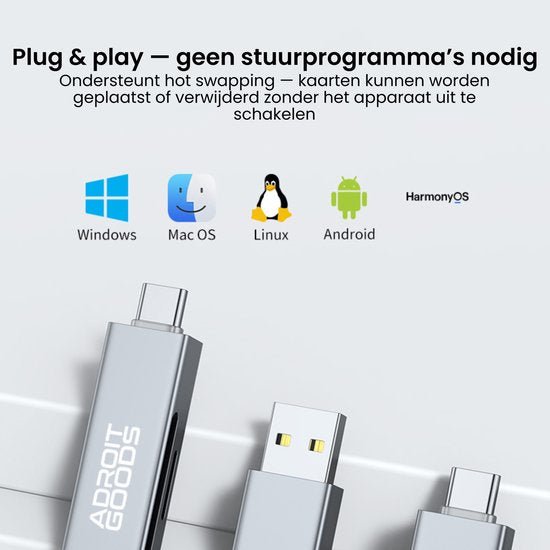 USB-sticks met plug & play, compatibel met Windows, Mac OS, Linux, Android en HarmonyOS systemen