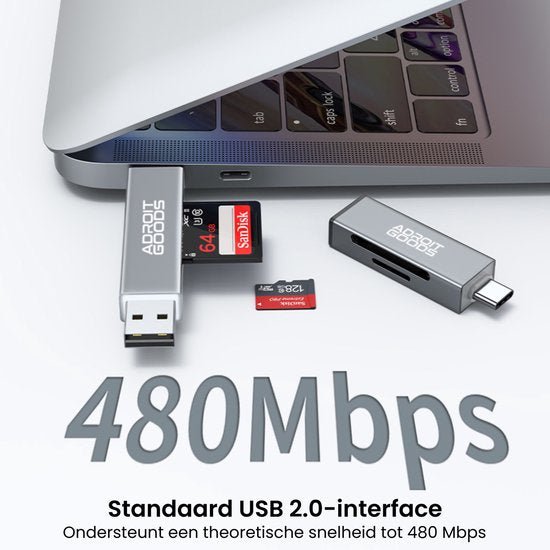 AdroitGoods USB 2.0 kaartlezer met SD-kaarten aangesloten op laptop voor snelle gegevensoverdracht