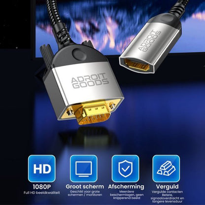 Zilverkleurige AdroitGoods kabel met vergulde connectoren en hoogwaardige afscherming voor schermen