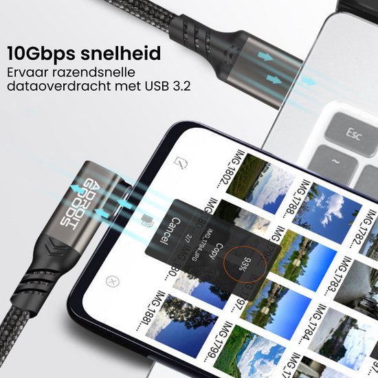 USB 3.2 kabel met 10Gbps snelheid voor razendsnelle dataoverdracht tussen apparaat en laptop