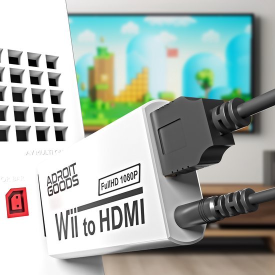 Adapter voor Wii naar HDMI met Full HD 1080p ondersteuning en aangesloten kabels