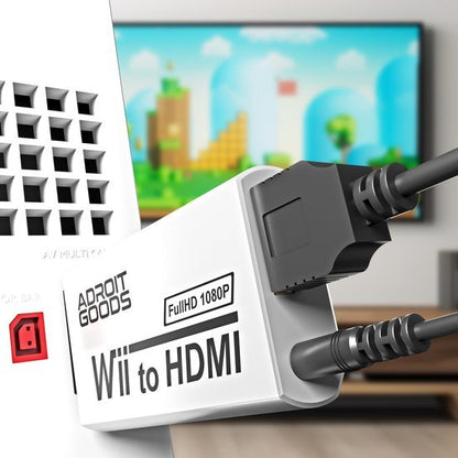 Adapter voor Wii naar HDMI met Full HD 1080p ondersteuning en aangesloten kabels