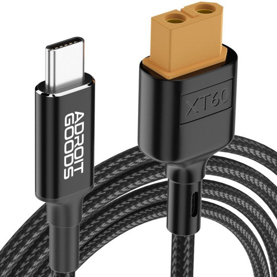 USB-C naar XT60 kabel met zwarte gevlochten mantel en XT60 connector