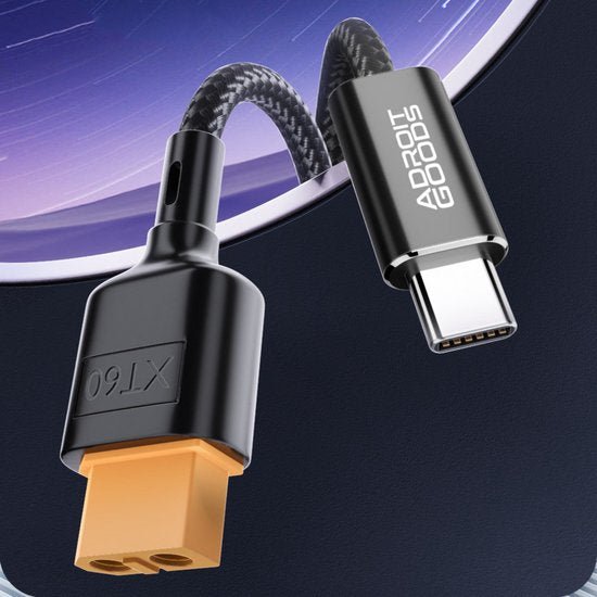 XT60 stroomconnector met USB-C stekker aan gevlochten kabel